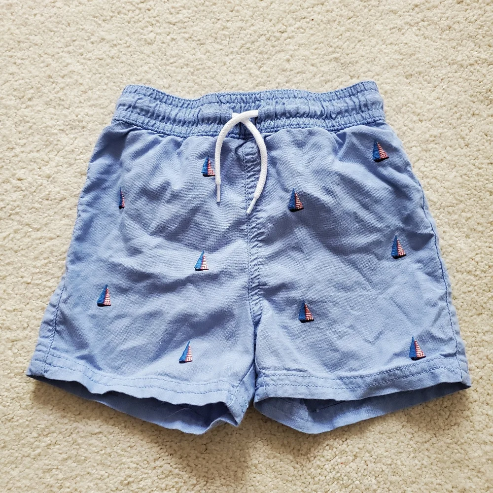 Janie and Jack Boys' Blue Embroidered Sailboat Swim Trunks sz18-24m